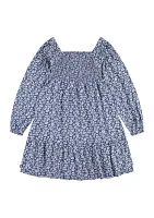 Girls 7-16 Smocked Printed Dress