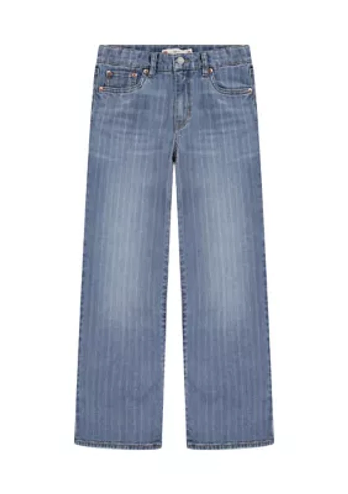 Girls 7-16 Textured Stripe Wide Leg Jeans