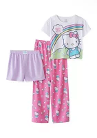 Girls 4-10 3 Piece Hello Kitty Pajama Set