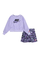 Girls 4-6x Long Sleeve Graphic Sweatshirt and Printed Skirt Set