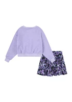 Girls 4-6x Long Sleeve Graphic Sweatshirt and Printed Skirt Set