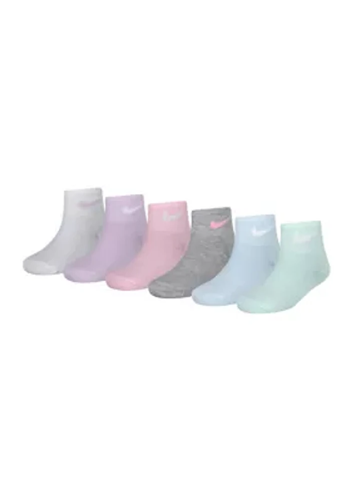 Girls Metallic Swoosh Quarter Socks - 6 Pack