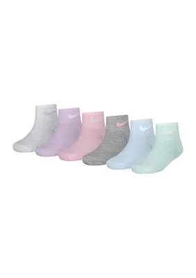 Girls Metallic Swoosh Quarter Socks - 6 Pack