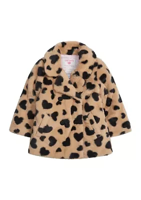 Girls 4-6x Faux Fur Heart Printed Coat