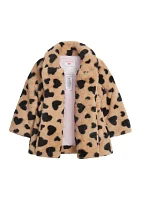 Girls 4-6x Faux Fur Heart Printed Coat