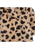 Girls 4-6x Faux Fur Heart Printed Coat