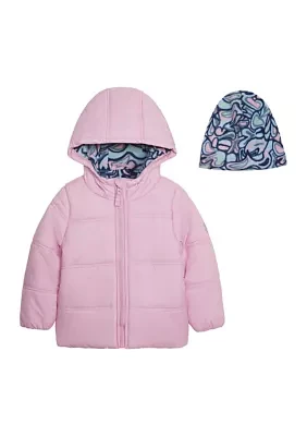 Girls 4-6x Fleece Lined Puffer Jacket with Hat