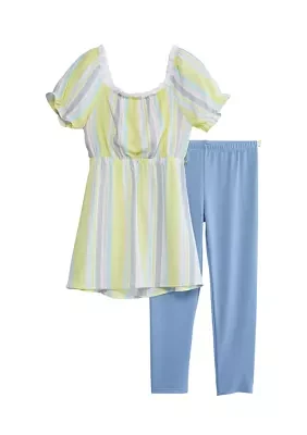 Girls 7-16 2 Piece Striped Dress and Leggings Set