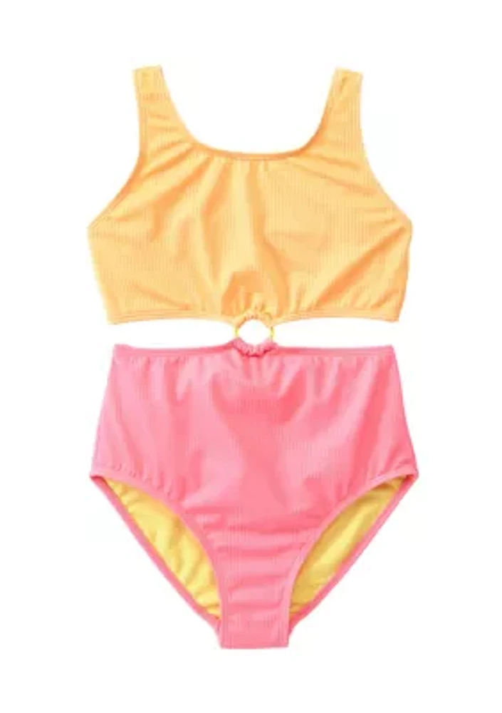 Girls 7-16 One Piece O-Ring Swimsuit