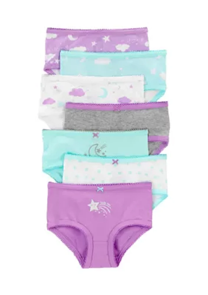 Girls 2-8 Star and Moon Printed Underwear - Pack of 7