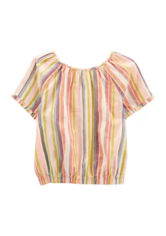 Girls 4-6x Ruffle Sleeve Twill Stripe Top