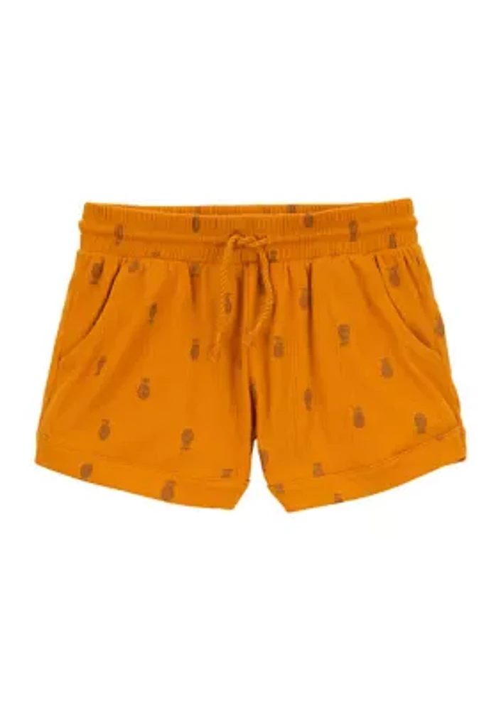 Girls 4-6x Pineapple Tie Waist Shorts