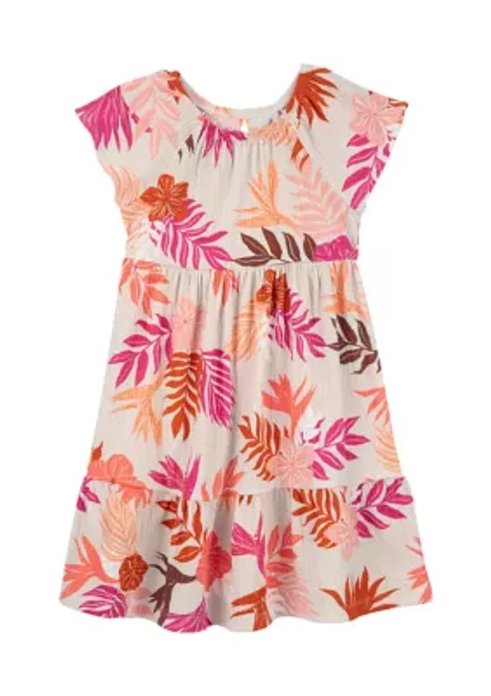 Girls 4-6x Tropical Leaf Printed Dress