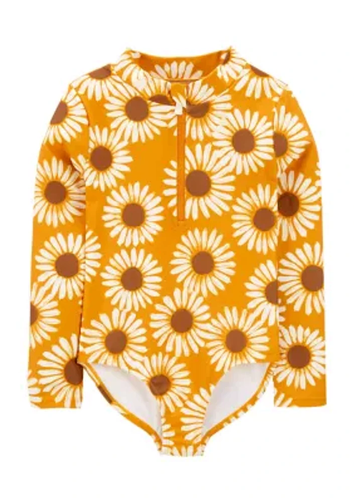 Girls 4-6x Sunflower Rashguard Swimsuit