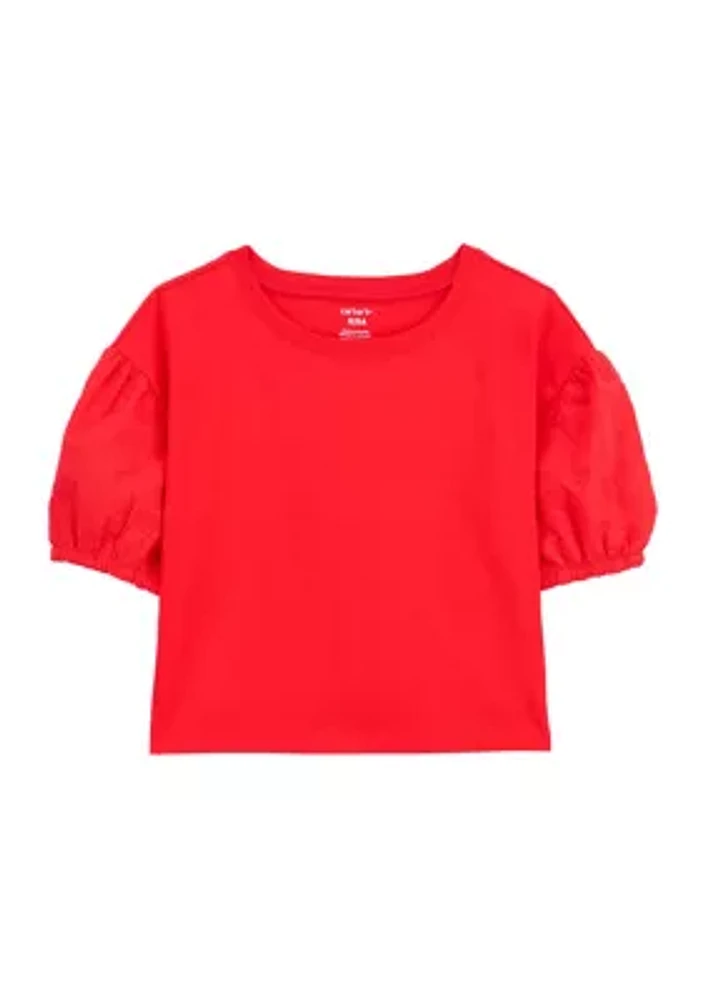 Girls 4-6x Eyelet Puff Sleeve Top