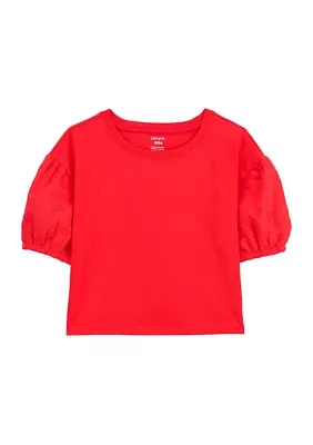 Girls 4-6x Eyelet Puff Sleeve Top