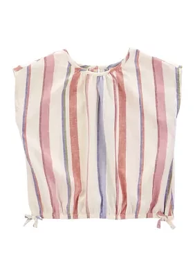 Girls 4-6x Short Sleeve Stripe Linen Top