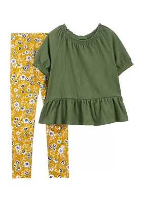 Girls 4-6x Ruffle Peplum Top and Printed Leggings Set