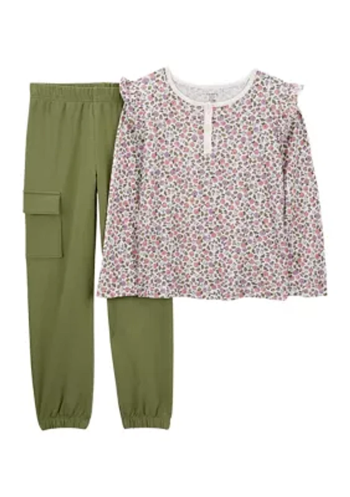 Girls 4-6x Floral Printed Top and Cargo Pants Set