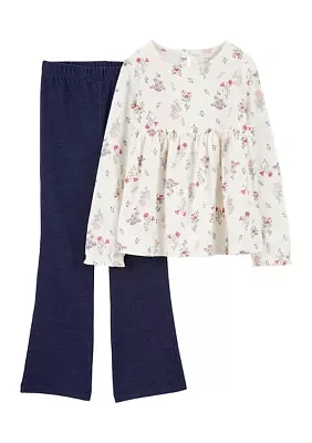 Girls 4-6x Floral Printed Top and Flare Pants Set