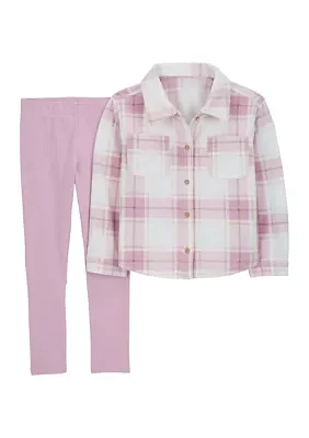 Girls 4-6x Plaid Printed Microfleece Shirt and Leggings Set