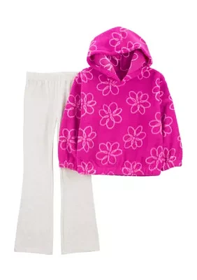 Girls 4-6x 2 Piece Printed Microfleece Hoodie and Flare Pants Set