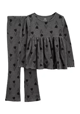 Girls 4-6x Printed Thermal Top and Flare Pants Set