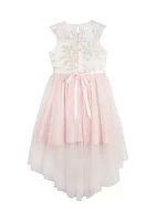 Girls 4-6x Embroidered Mesh Illusion High Low Hem Dress