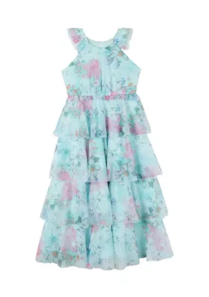 Girls 4-6x Floral Mesh Tiered Maxi Dress