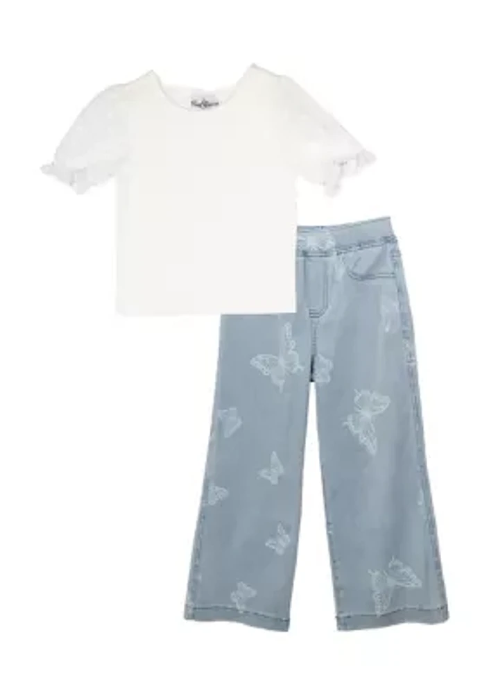 Girls 4-6x Butterfly Printed Knit Jeans Set