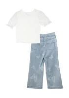 Girls 4-6x Butterfly Printed Knit Jeans Set