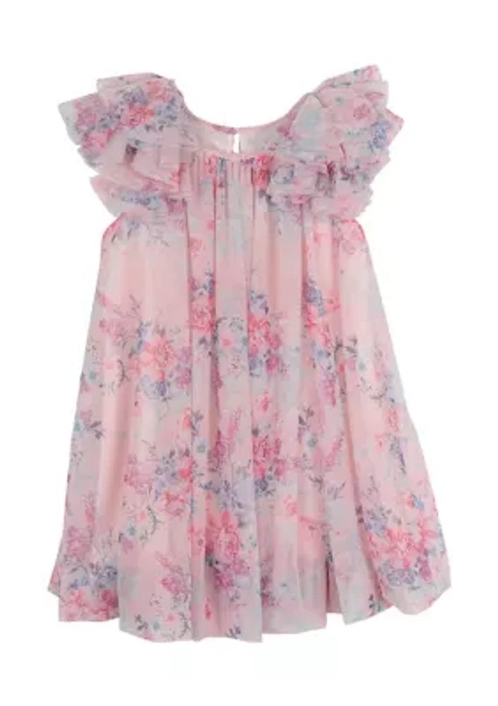 Girls 4-6x Floral Printed Mesh Float Dress