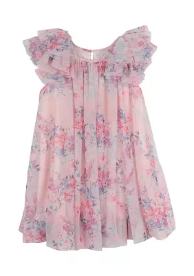 Girls 4-6x Floral Printed Mesh Float Dress