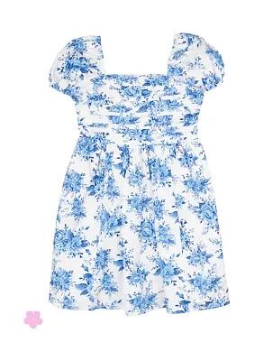 Girls 4-6x Puff Sleeve Floral Dress