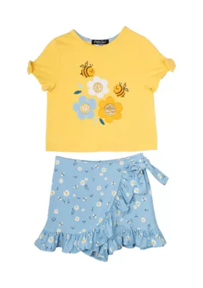 Girls 4-6x Floral Graphic Top and Printed Skort Set