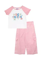 Girls 4-6x Raglan Graphic Top and Cargo Pants Set