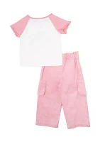 Girls 4-6x Raglan Graphic Top and Cargo Pants Set