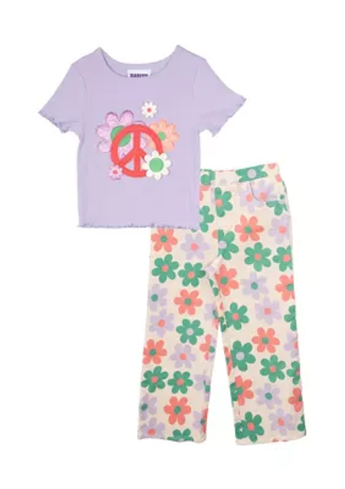 Girls 7-16 Graphic Top and Printed Pants Set