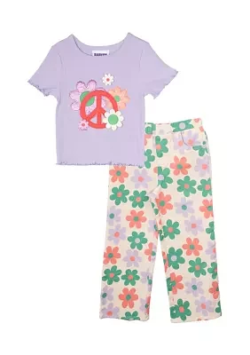 Girls 7-16 Graphic Top and Printed Pants Set