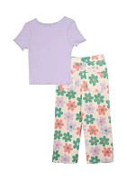 Girls 7-16 Graphic Top and Printed Pants Set