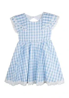 Girls 4-6x Blue Gingham Eyelet Trim Dress