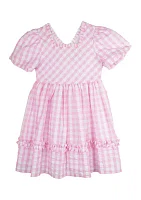 Girls 4-6x Pink Gingham Puff Sleeve Dress