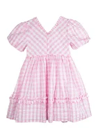 Girls 4-6x Pink Gingham Puff Sleeve Dress