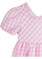 Girls 4-6x Pink Gingham Puff Sleeve Dress