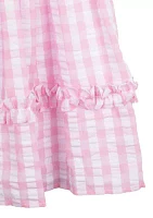 Girls 4-6x Pink Gingham Puff Sleeve Dress