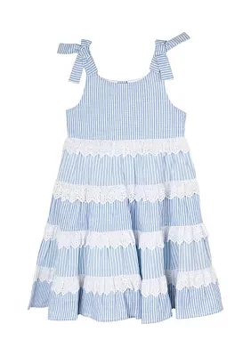 Girls 4-6x Blue Striped Eyelet Trim Dress