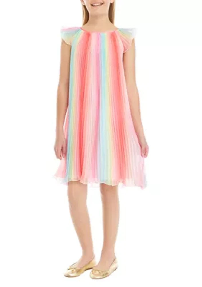 Girls 7-16 Rainbow Ombré Pleated Chiffon Dress