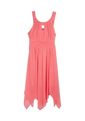 Girls 7-16 Glitter Matte Jersey Chiffon U-Neck Dress