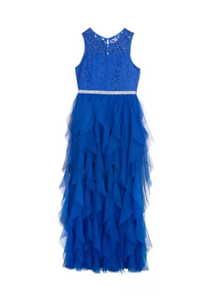 Girls 7-16 Glitter Lace Gown