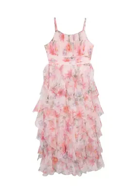 Girls 7-16 Sleeveless Mesh Floral Maxi Dress